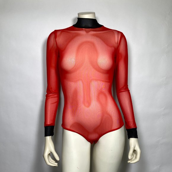 I AM GIA Red/Black Mesh 'Jones' Bodysuit - Picture 2 of 6